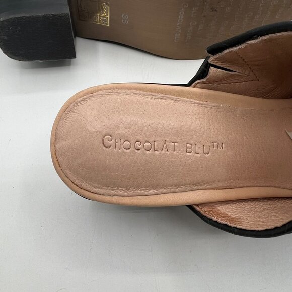 Chocolat Blu Women's Leather CLINT Black & Gold Snakeskin Print Mules Size 36 - Picture 7 of 7